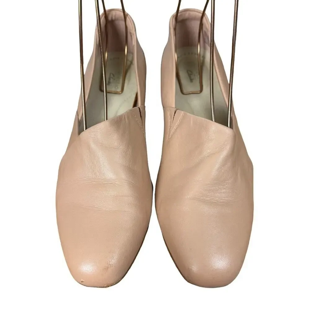 Clarks Juliet Palm Blush Pink Leather Loafers Slip On Block Low Heel Shoes 8.5